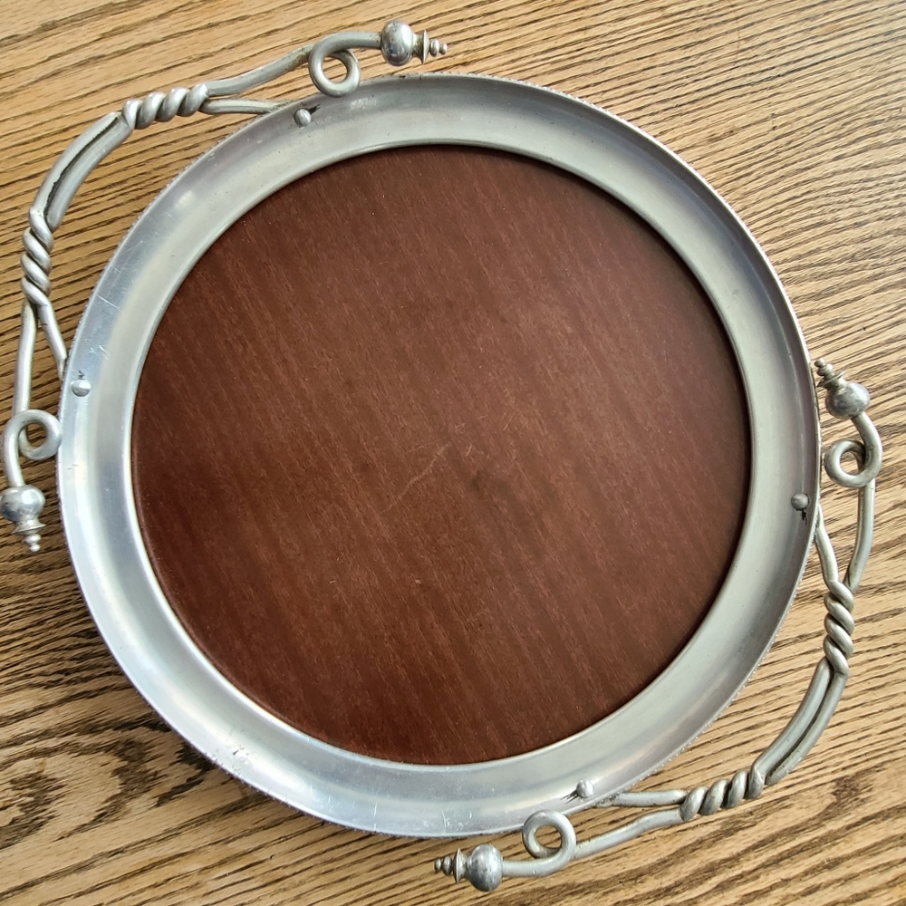 Vintage Aluminum and Woodgrain Mica Cocktail Tray Mid Century with handles